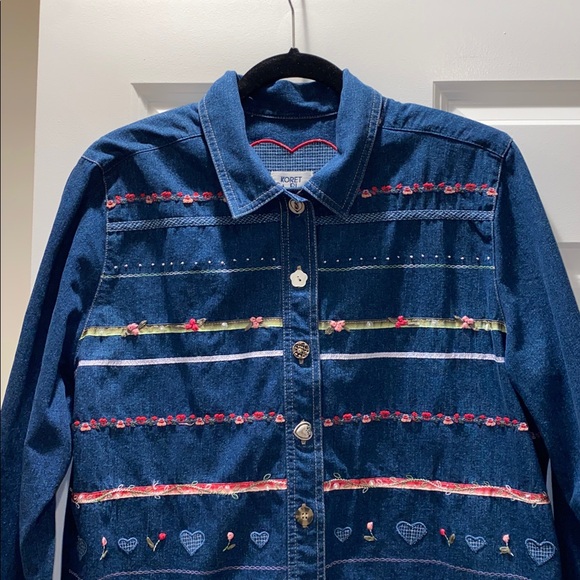 Vintage Koret Embellished Heart Denim Jacket size L - Picture 3 of 10